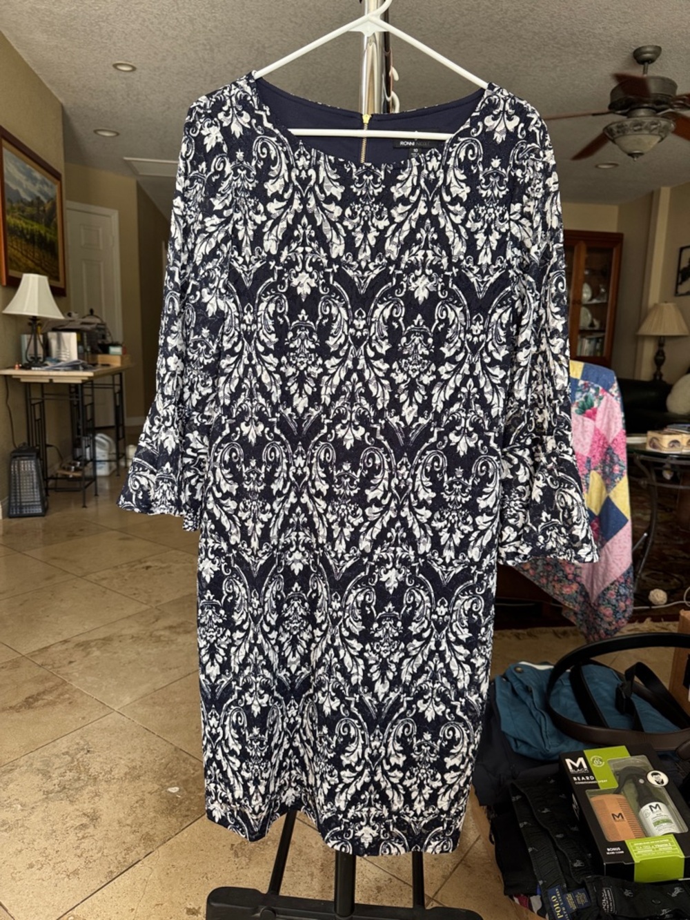 Classic Navy & White Patterned Women's Dress